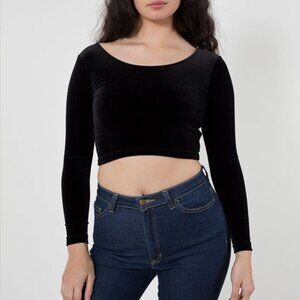 American Apparel Long Sleeve Velvet Crop Top - Size S